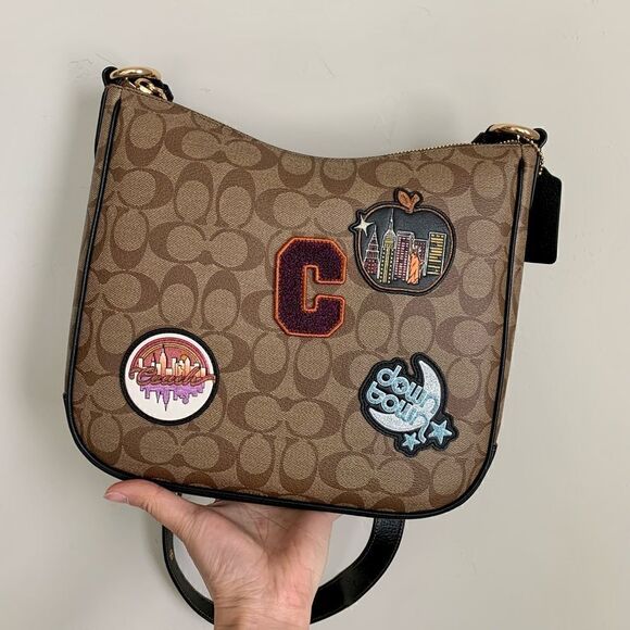Coach Ellie Crossbody Bag In Signature Canvas With Disco Patches - Picture 1 of 16